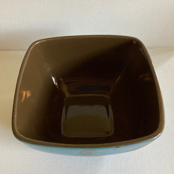 PIER ONE Cereal Bowl Blue Hibiscus Brown Interior Square 5.5" Discontinued - Picture 5 of 9